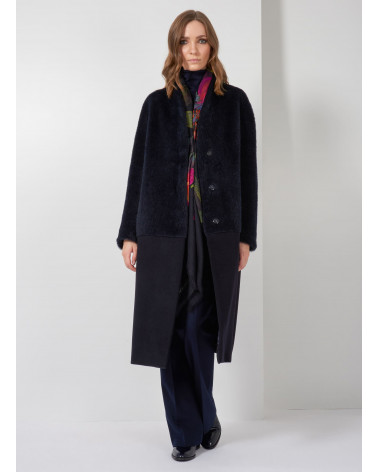 Long haired alpaca and wool blue long coat Cinzia Rocca