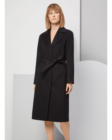 Belted black coat in cashmere - Cinzia 