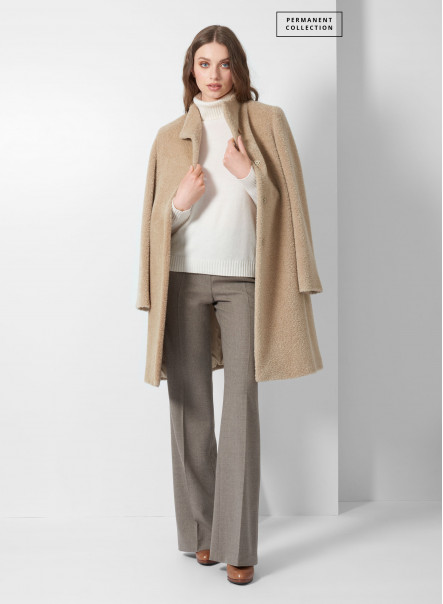 Wool and Suri alpaca boucl light camel coat