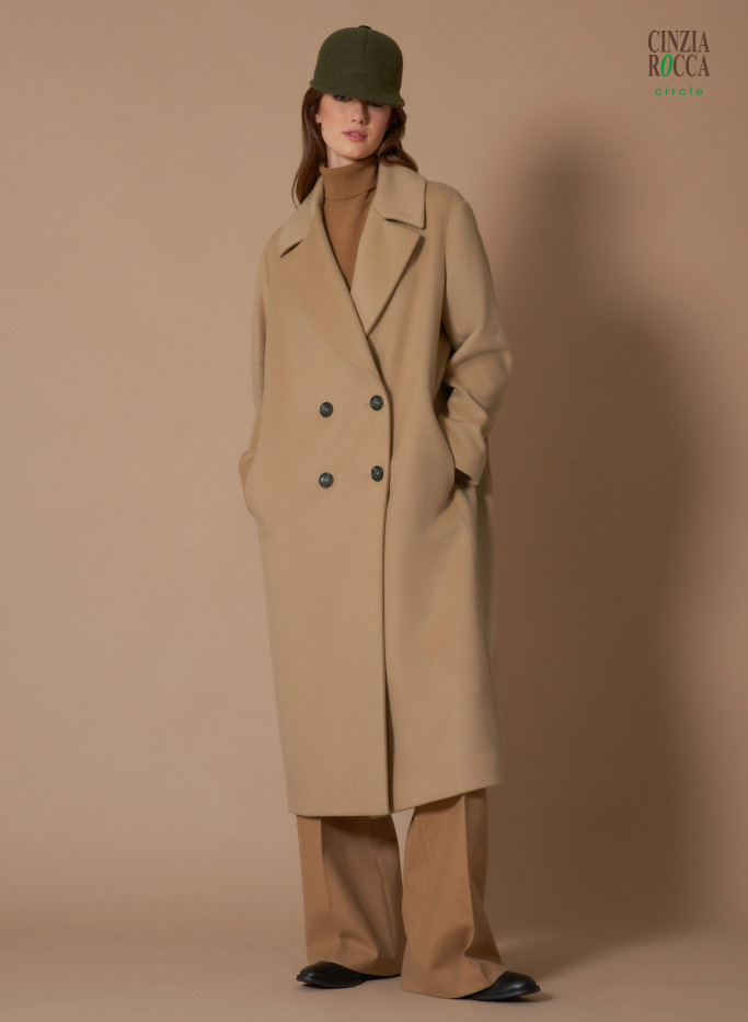 Recycled wool and cashmere double breasted long coat - Cinzia Rocca