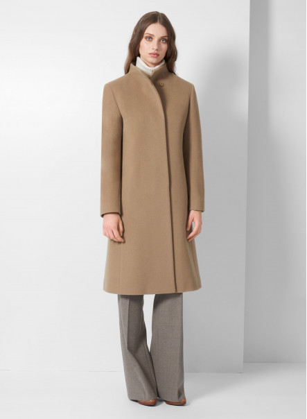 Wool and cashmere coat with high stand up collar