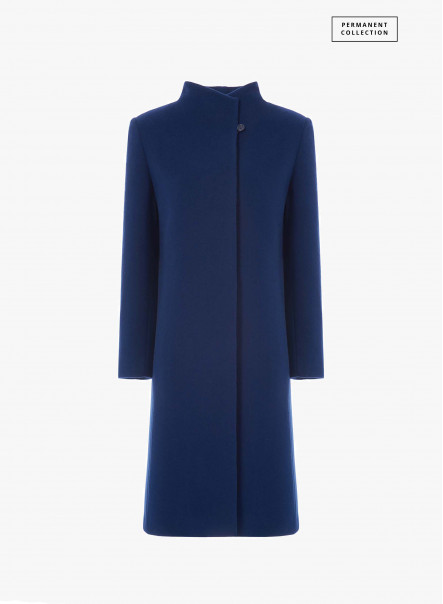 Blue wool and cashmere coat with high stand up collar Cinzia Rocca