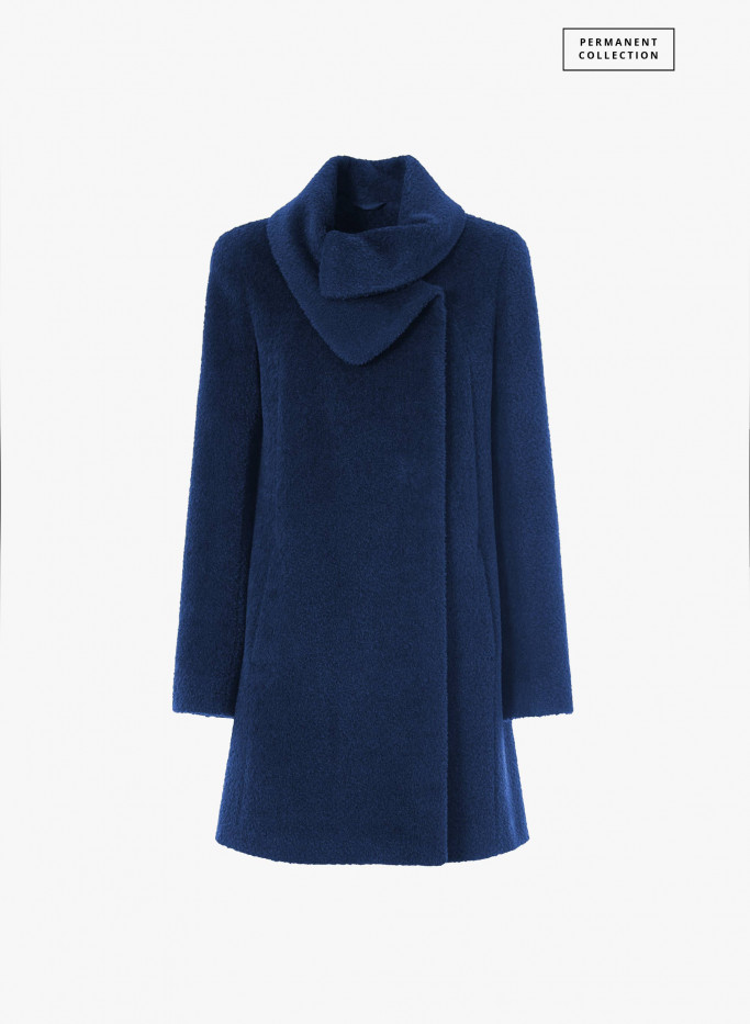 Cornflower blue wool and alpaca coat with crossover collar Cinzia Ro