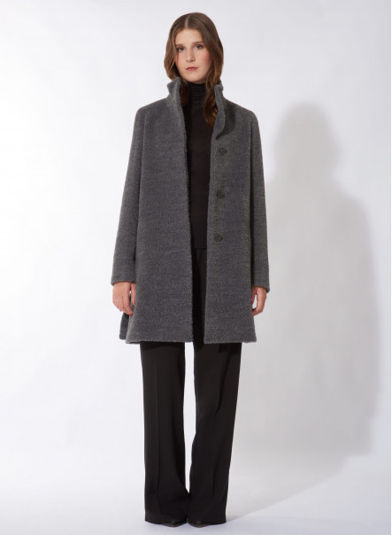 Grey wool and alpaca short coat with high stand collar | Cinzia Rocca