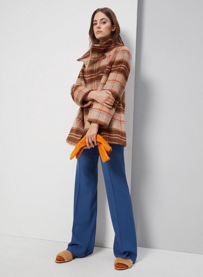 Macro check multicolor alpaca and wool short coat | Cinzia Rocca