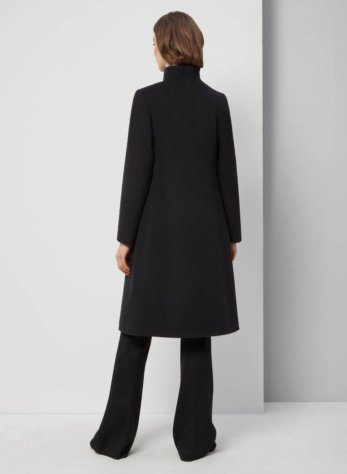 Black jacquard wool coat with fil coupé pattern - Cinzia Rocca