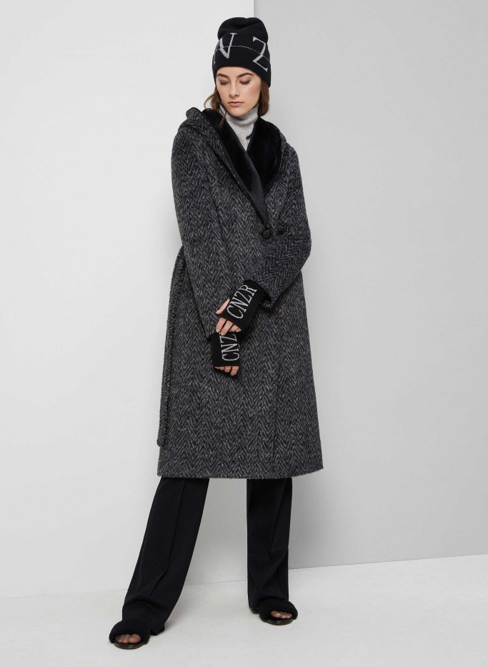 Wool grey and black herringbone belted coat - Cinzia Rocca