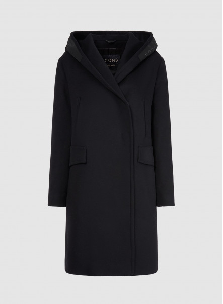 Wool and cashmere black hooded coat Cinzia Rocca