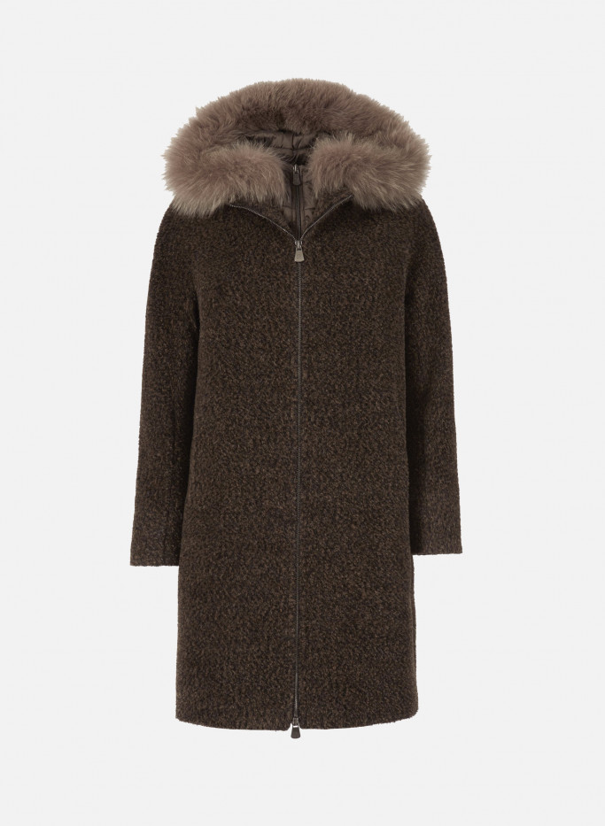 Wool and Suri alpaca brown coat with nylon inserts | Cinzia Rocca