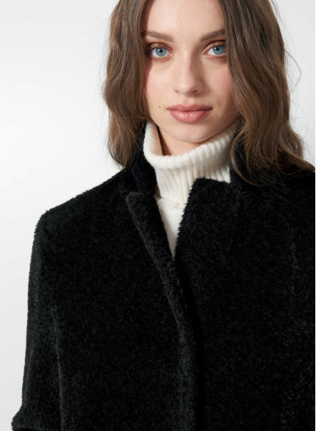 Wool and Suri alpaca torn bouclé black long coat | Cinzia Rocca