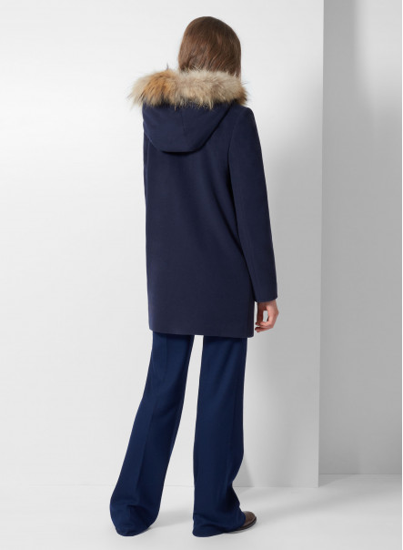 Wool and cashmere blue hooded duffle coat