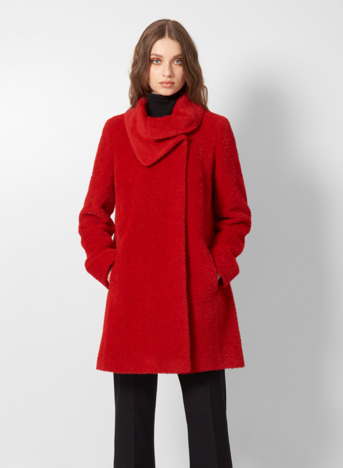 Wool and Suri alpaca bouclé red short coat - Cinzia Rocca