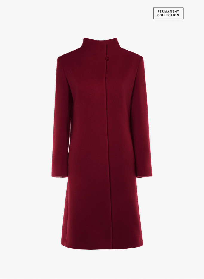 Ruby red wool and cashmere coat with high stand up collar Cinzia Roc