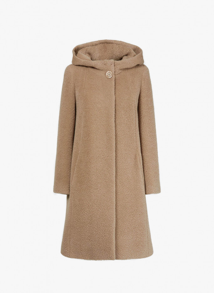 Light camel wool and alpaca coat with hooded collar Cinzia Rocca