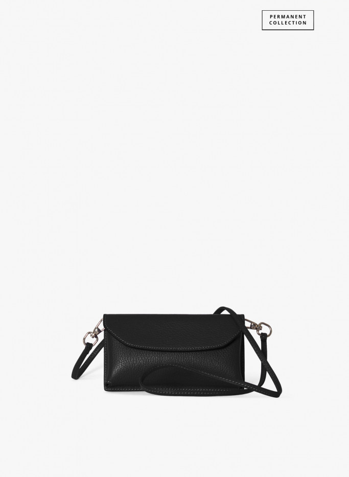 Black crossbody phone bag in genuine leather Cinzia Rocca