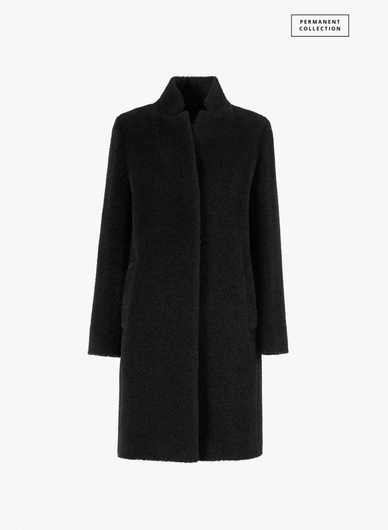 Mantel mit umklappbarem Reverskragen aus Wolle und Alpaka in Schwarz
