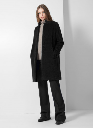 Mantel mit umklappbarem Reverskragen aus Wolle und Alpaka in Schwarz
