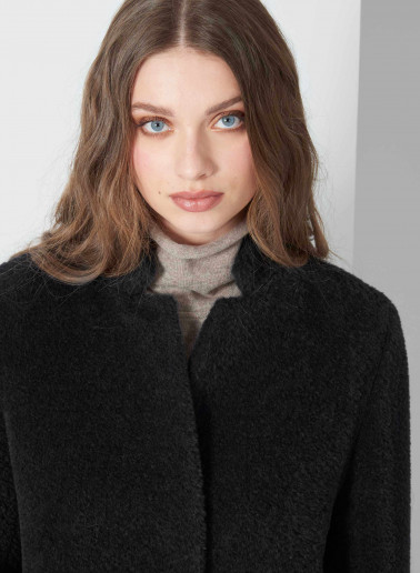 Black wool and alpaca coat with inverted notch collar
