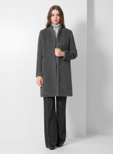 Mantel mit umklappbarem Reverskragen aus Wolle und Alpaka in Grau