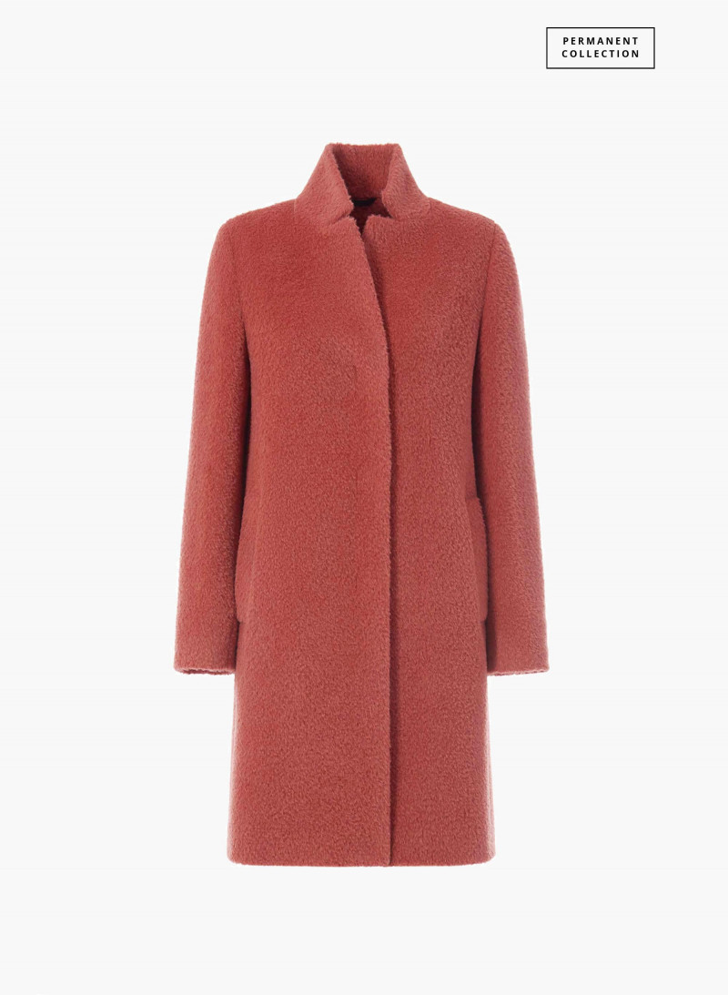 Mantel mit umklappbarem Reverskragen aus Wolle und Alpaka in dunkel Rosa