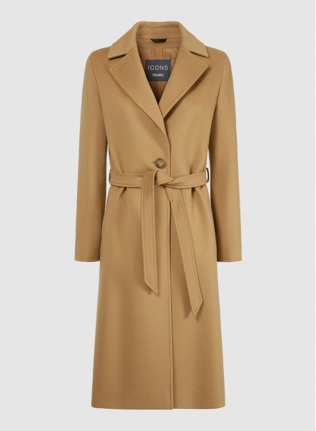 Belted camel coat in wool