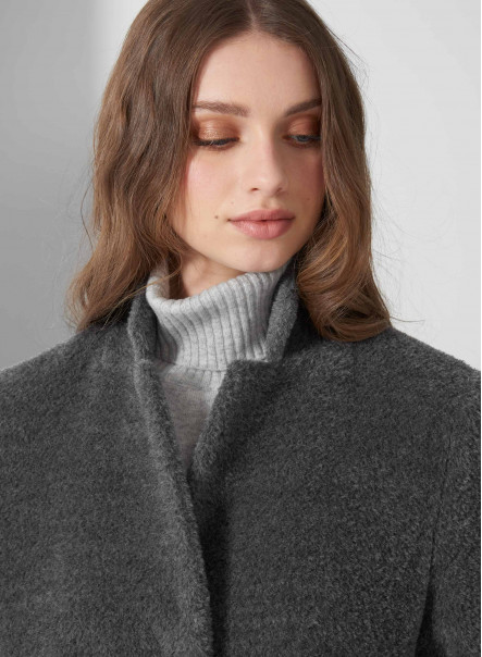 Wool and Suri alpaca bouclé grey coat