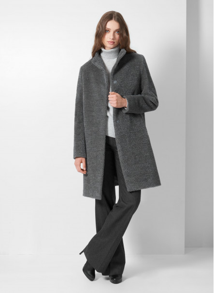 Grey wool and alpaca coat with high stand collar