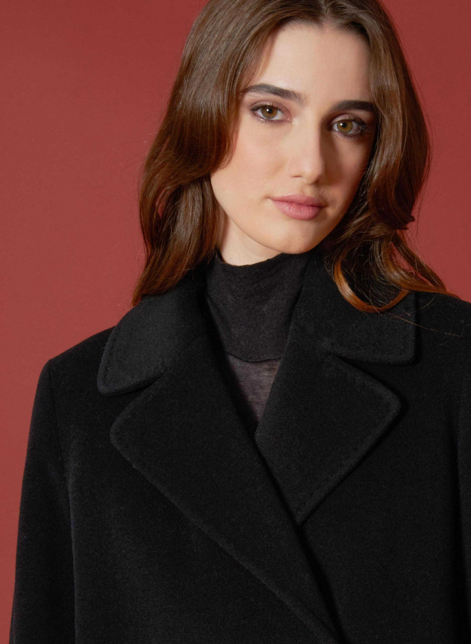 Long double breasted black coat in wool and cashmere | Cinzia Rocca