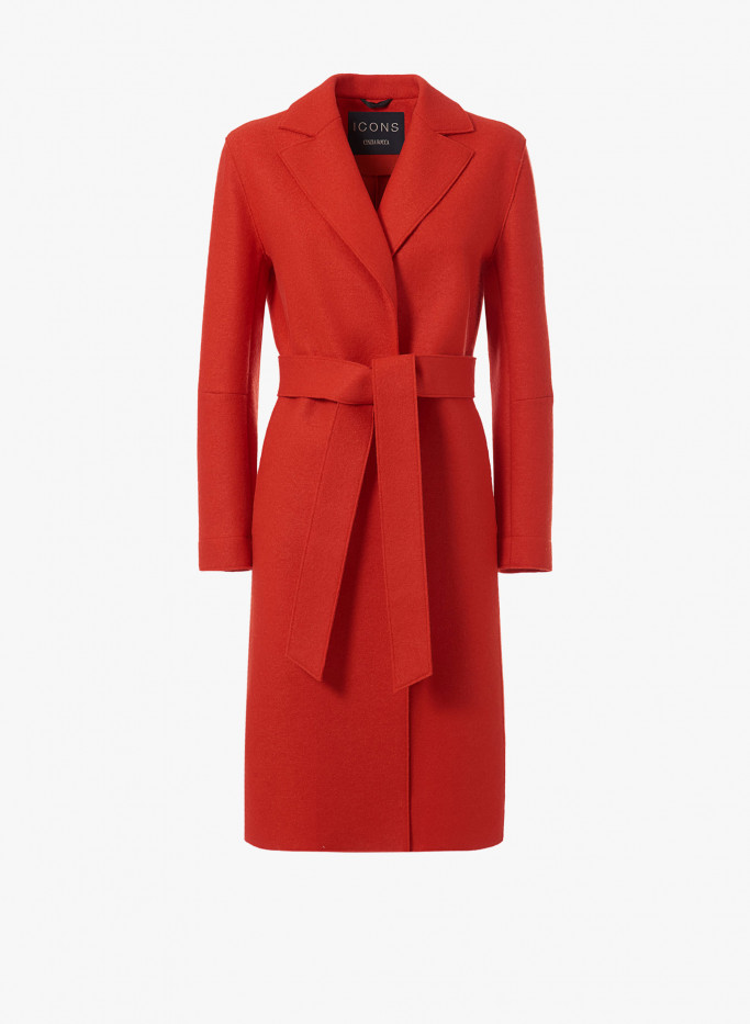 Belted coral color boiled wool overcoat Cinzia Rocca Taglia 36