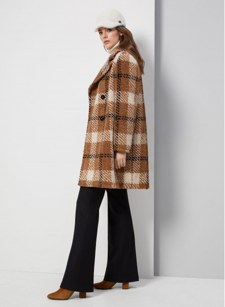 Macro plaid tobacco teddy coat