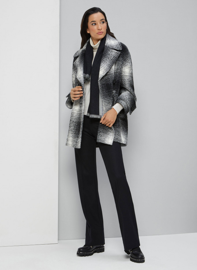 Wool peacoat in black and white plaid with sequins - Cinzia Rocca