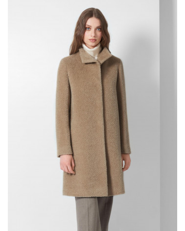 Light camel wool and alpaca coat with high stand collar Cinzia Rocca