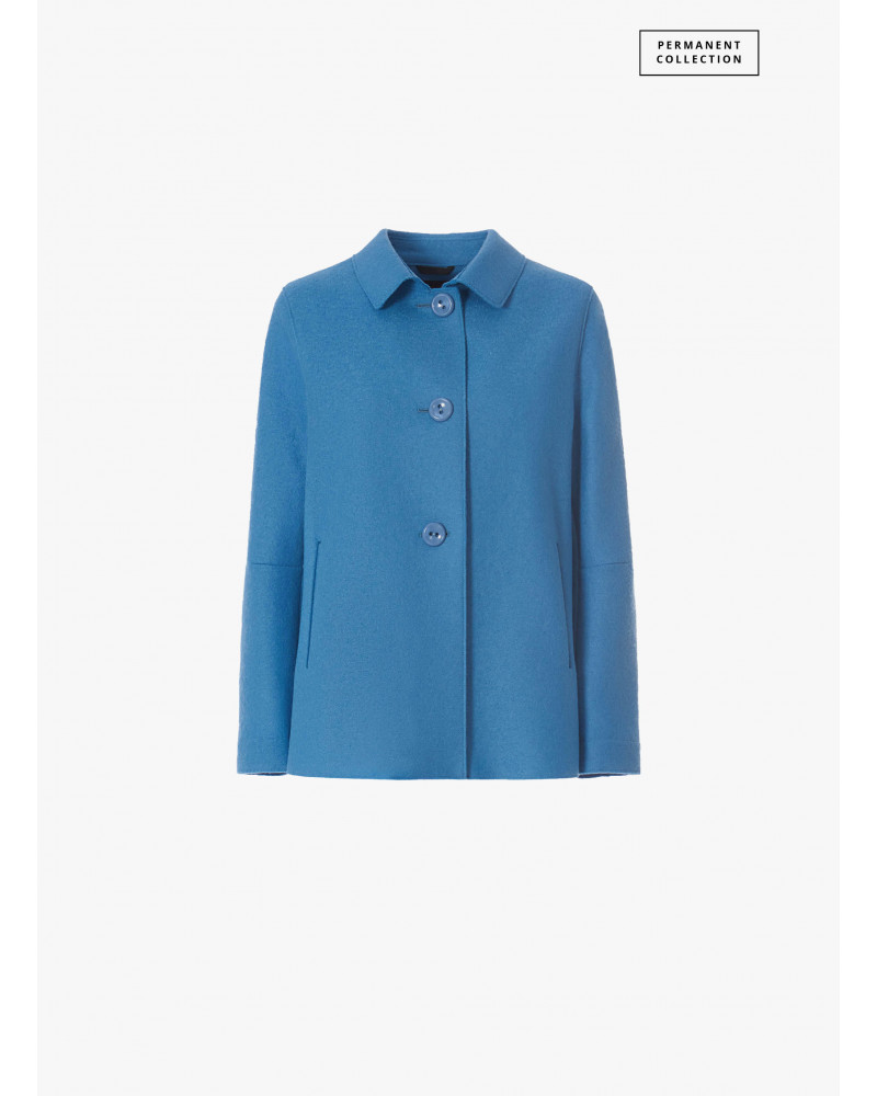 Sky blue boiled wool jacket with shirt collar