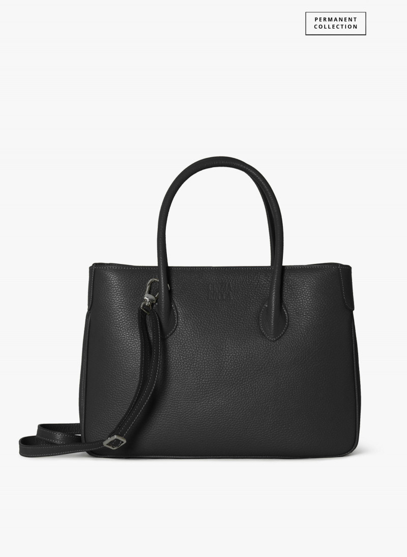Black genuine leather tote bag