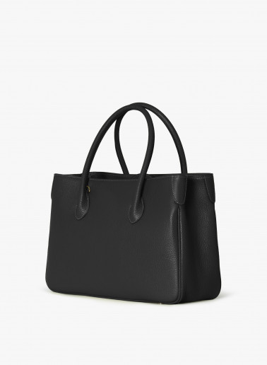 Black genuine leather tote bag