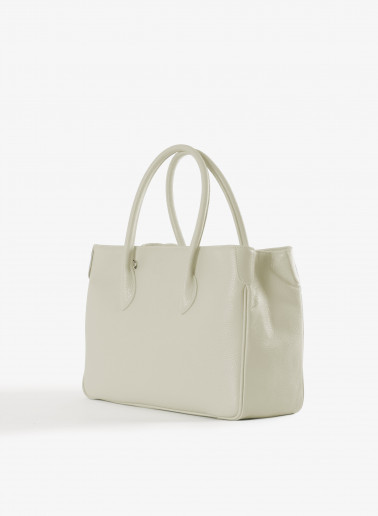 White genuine leather tote bag