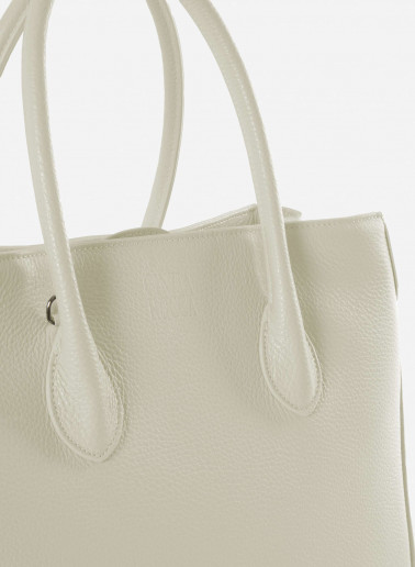 White genuine leather tote bag