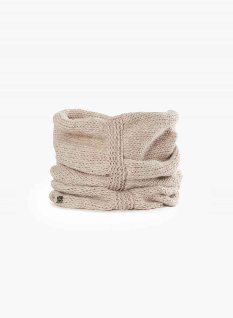 Beige knitted hooded scarf