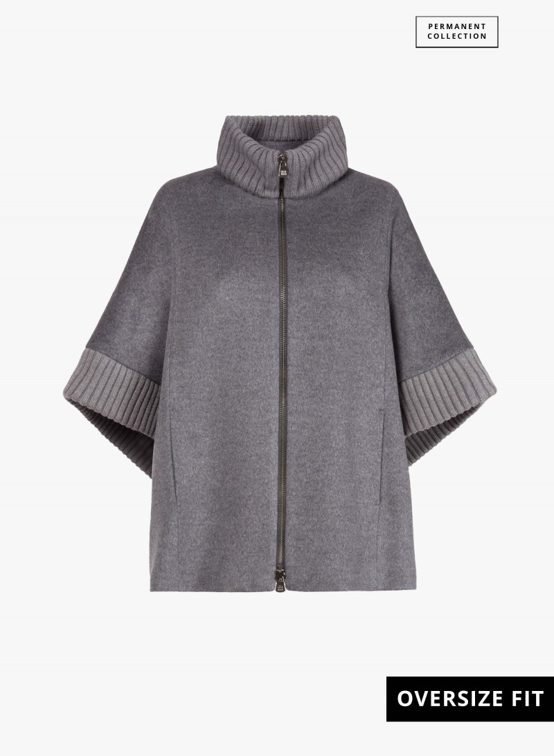 Zipped grey pure wool cape