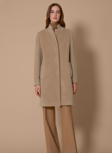 Dark beige wool and alpaca coat with inverted notch collar
