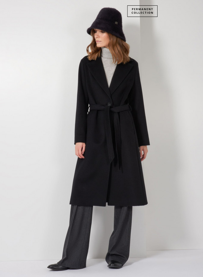 Belted black coat in wool Cinzia Rocca