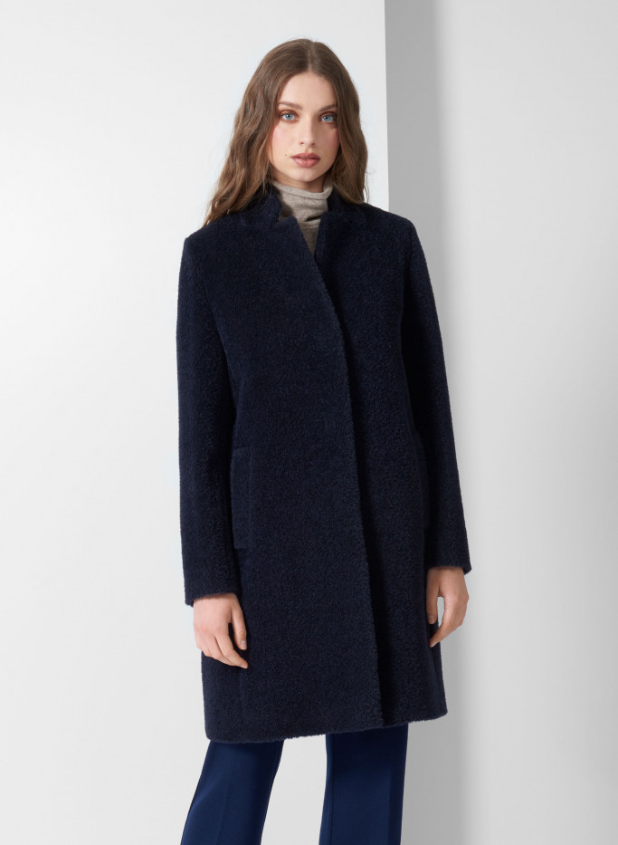 Wool and Suri alpaca bouclé blue coat - Cinzia Rocca