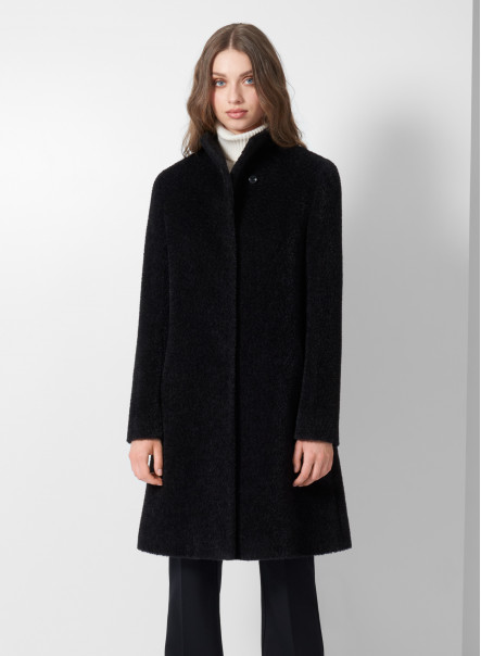 Wool and Suri alpaca boucl black coat