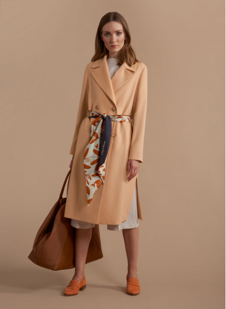 Cashmere and wool double breasted apricot color coat