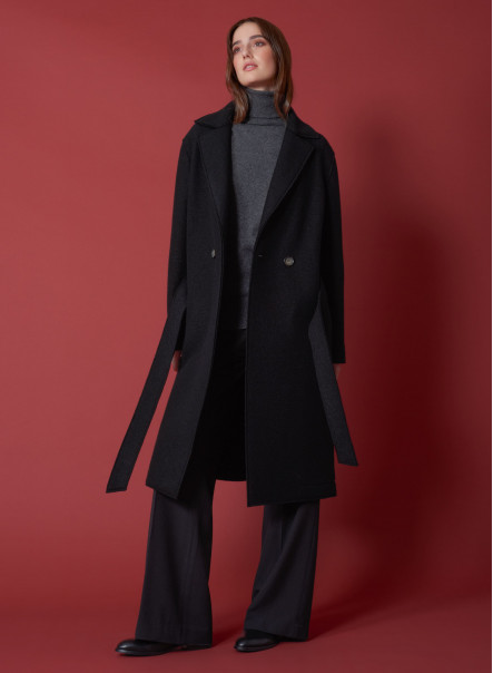 Belted coat in boiled wool