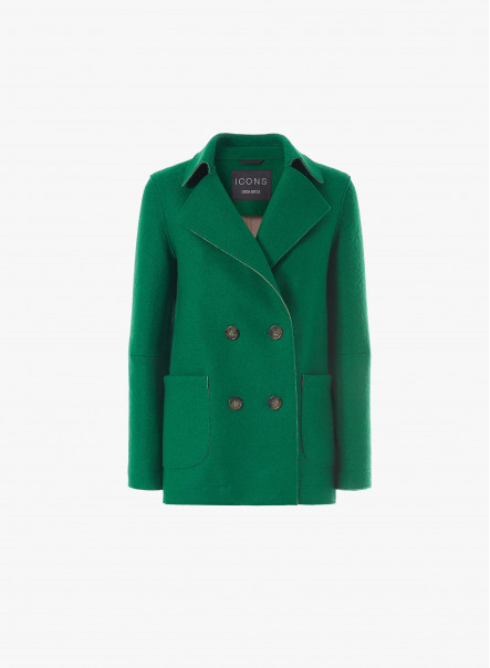 Boiled wool green peacoat with jersey inside