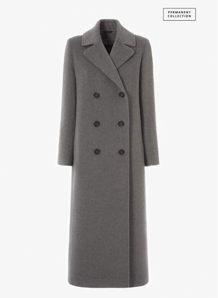 Long double breasted grey coat in wool and cashmere