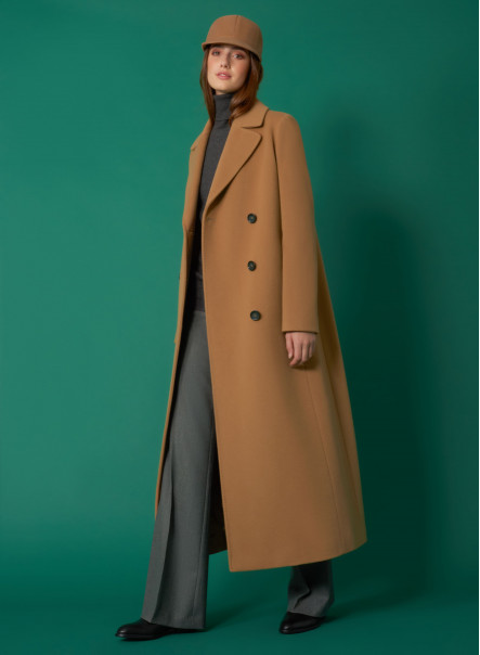 Long double breasted camel coat in wool and cashmere | Cinzia Rocca