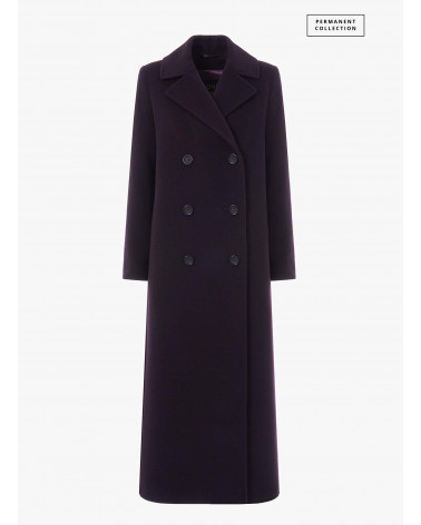 Long double breasted purple coat in wool and cashmere