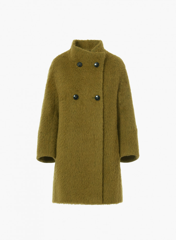 Double breasted green coat with high stand collar | Cinzia Rocca